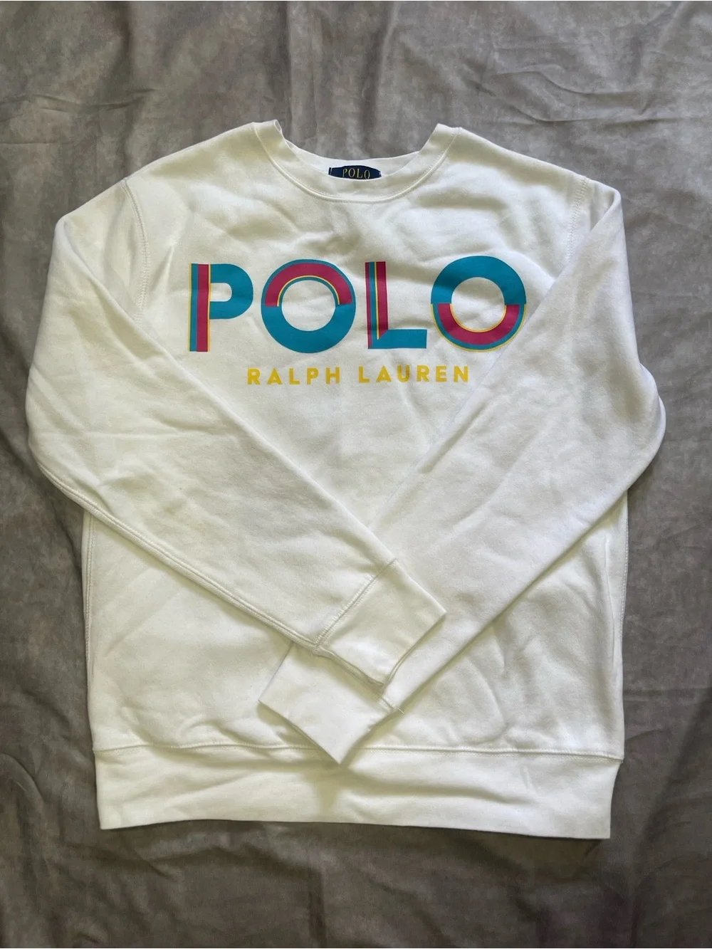 Ralph Lauren White Crewneck with Multicolor POLO Logo